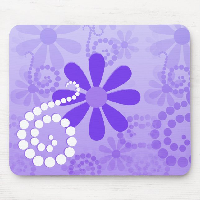 Girly Purple Daisy Retro Flower Pattern Mouse Mat (Front)