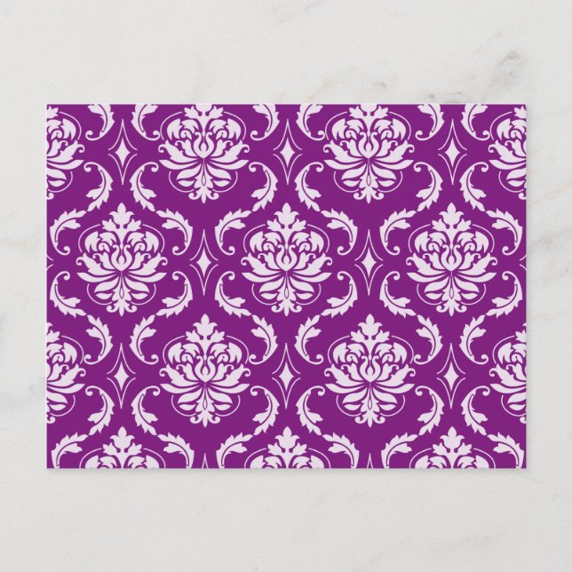 Girly Purple Damask Pattern Postcard (Front)