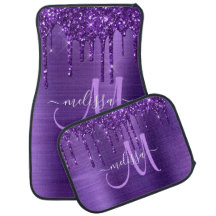 Girly Purple Dripping Glitter Brush Metal Monogram