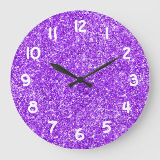 Girly Purple Faux Glitter Photo Large Clock