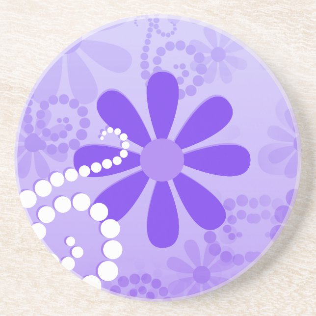 Girly Purple Floral Retro Flowers Coaster (Front)