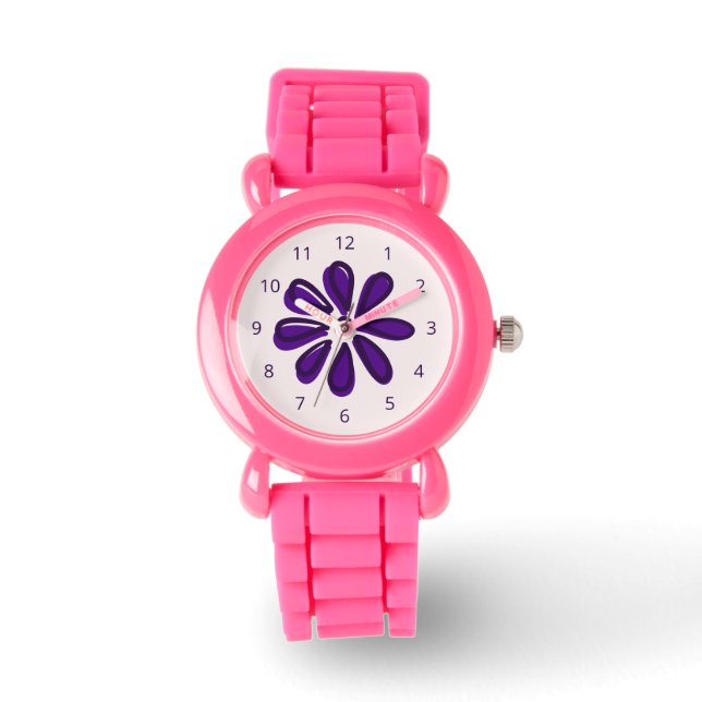 Girly Purple Flower Doodle Hour Numbers First Watch (Front)