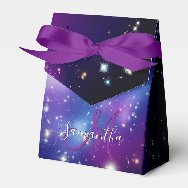 Girly Purple Galaxy Celestial Monogram Favour Box (Front Side)