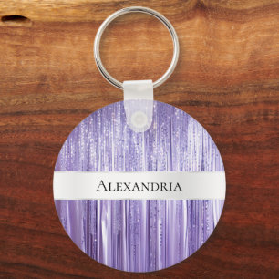 Girly Purple Glam Glitzy Tinsel Stripes  Key Ring