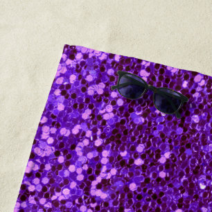 Girly Purple Glitter Bling Glam Modern Beach Towel
