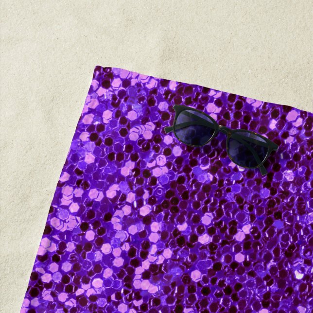 Girly Purple Glitter Bling Glam Modern Beach Towel (In Situ)