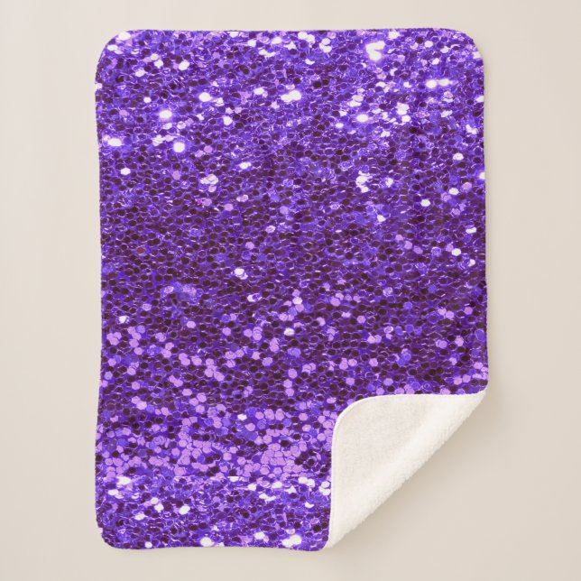 Girly Purple Glitter Bling Glam Modern Sherpa Blanket (Front)