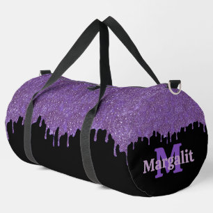 Girly Purple Glitter Drips Black Large  Duffle Bag