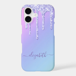 Girly Purple Glitter Drips Personalised Rainbow