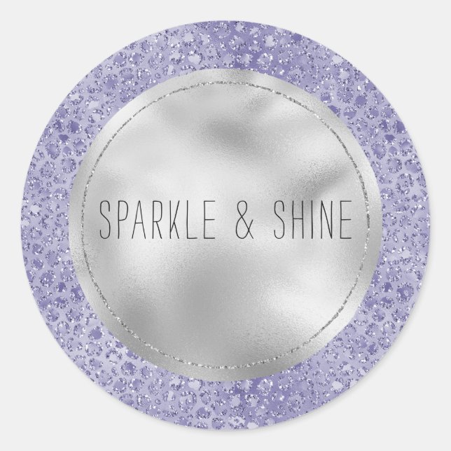 Girly Purple Glitter Glitz Leopard print Classic Round Sticker (Front)