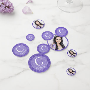 Girly Purple Glitter Monogram Photo Confetti