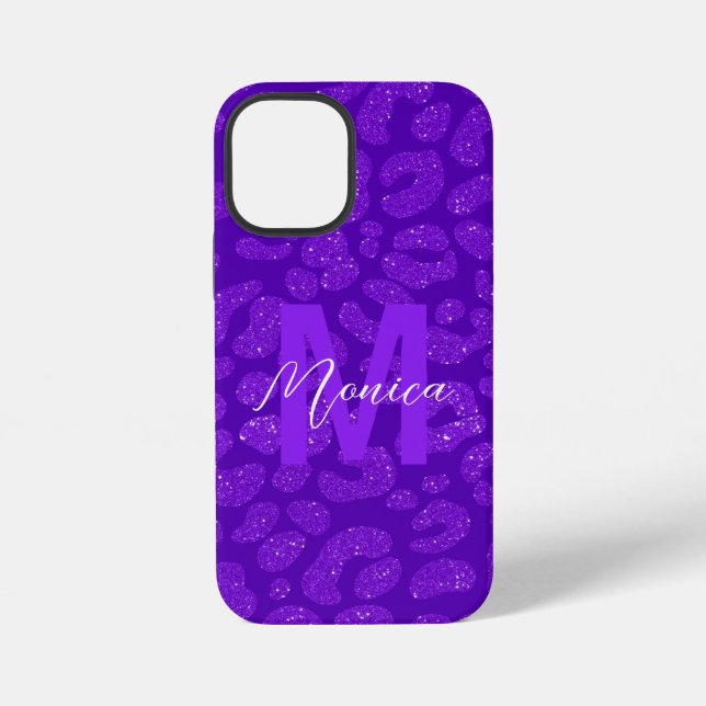 Girly Purple Glitter Monogram Script Name iPhone Case (Back)