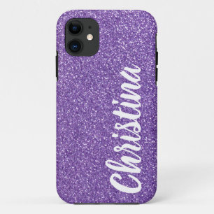 Girly Purple Glitter Name Personalised iPhone 11 Case