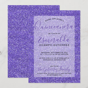 Girly Purple Glitter Quinceanera Birthday Invitation