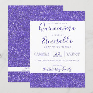 Girly Purple Glitter Sparkle Quinceanera Invitation