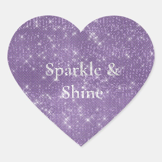 Girly Purple Glitzy Sparkle  Heart Sticker (Front)