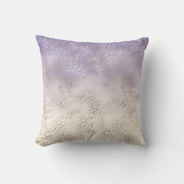 Girly Purple Gold Ombre Leopard Print Cushion (Front)