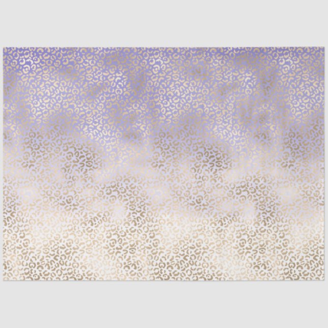 Girly Purple Gold Ombre Leopard Print Tissue Paper (Front)