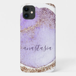 Girly Purple Gold Watercolor Abstract Decorative iPhone 11 Case