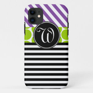 GIRLY PURPLE GREEN BLACK STRIPES iPHONE 5 CASE