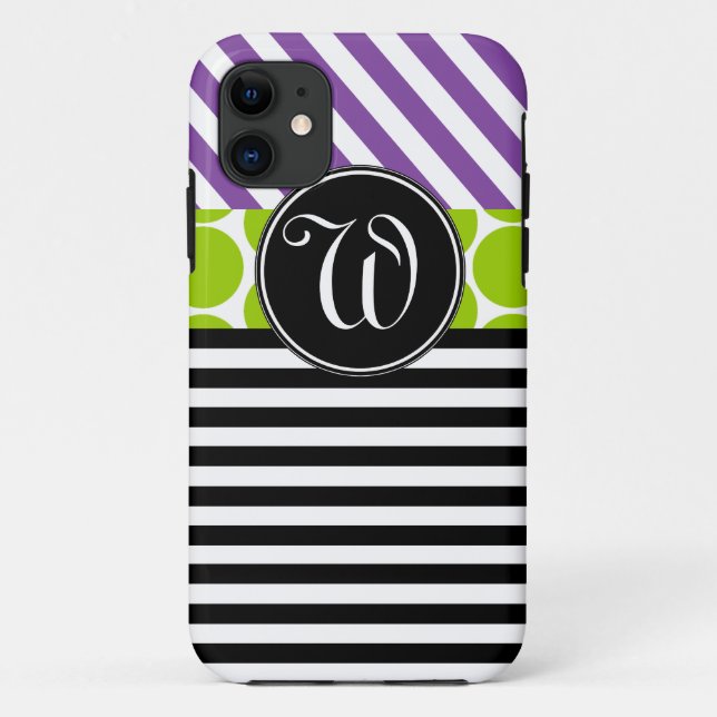 GIRLY PURPLE GREEN BLACK STRIPES iPHONE 5 CASE (Back)