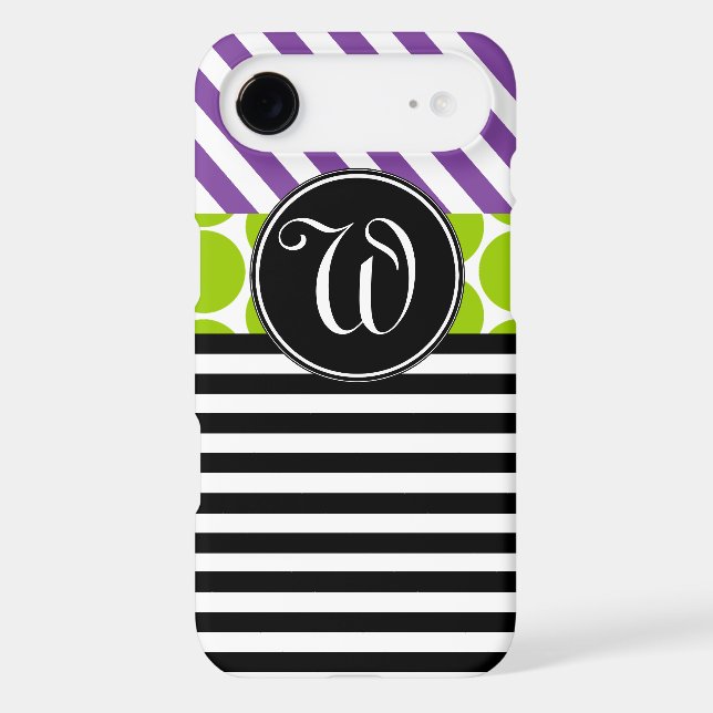 GIRLY PURPLE GREEN BLACK STRIPES MONOGRAMMED iPod TOUCH (5TH GENERATION) CASE (Back)