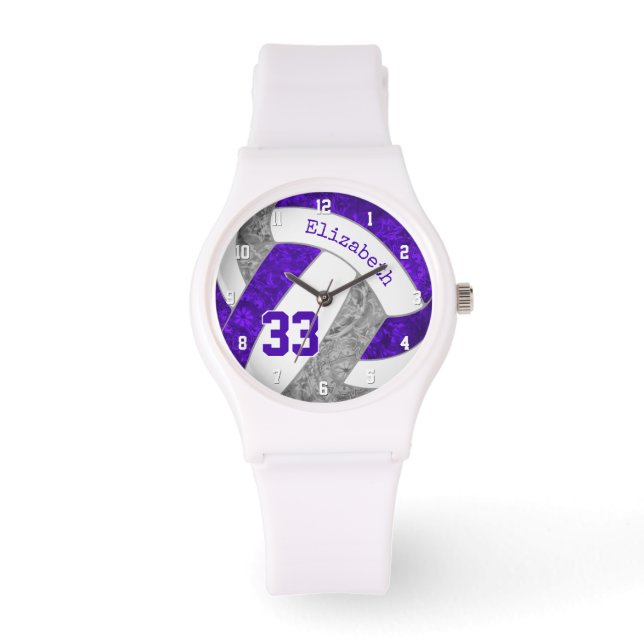 girly purple grey custom sports volleyball watch (Front)