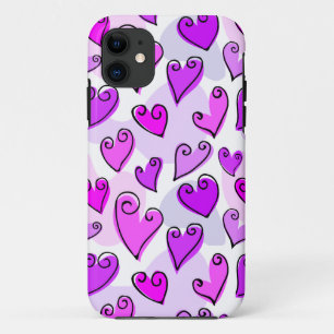 Girly Purple Hearts Cute Romantic Valentines Day iPhone 11 Case