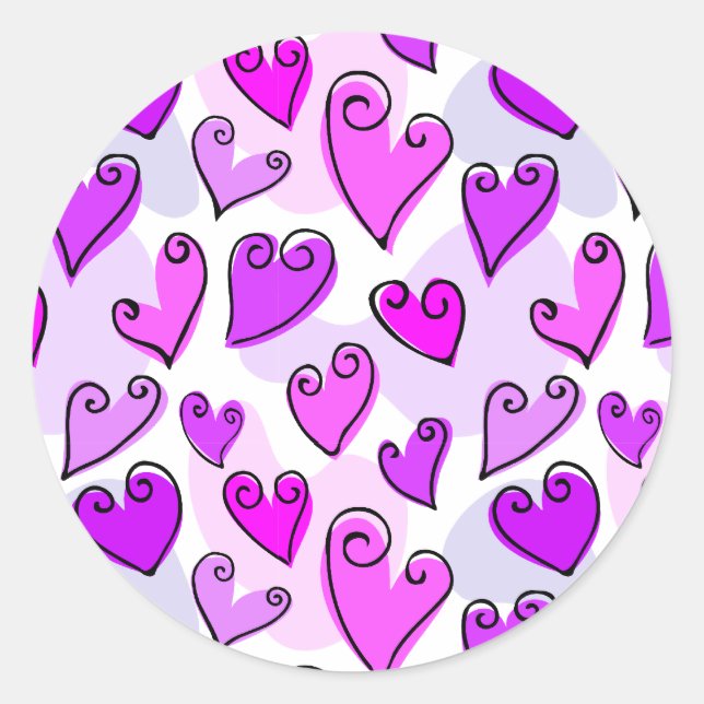 Girly Purple Hearts Cute Romantic Valentines Day  Classic Round Sticker (Front)