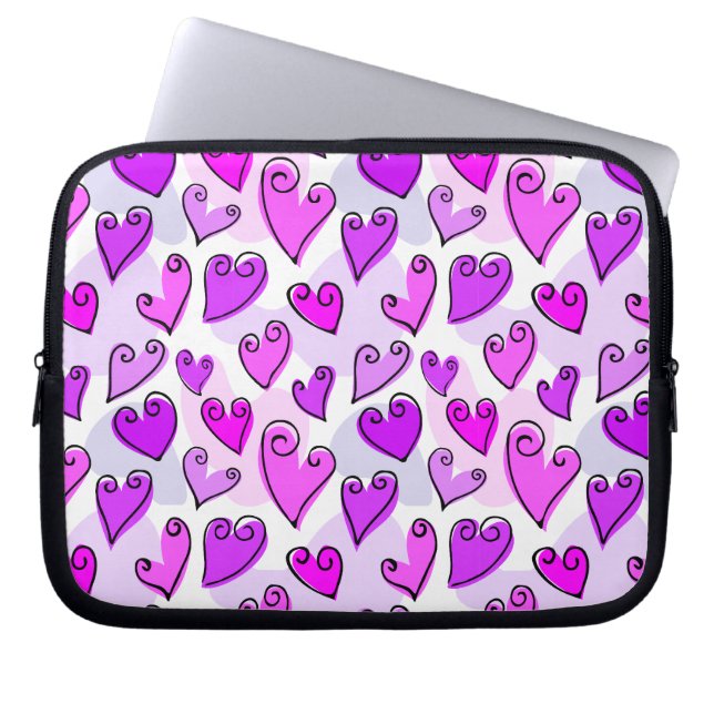 Girly Purple Hearts Cute Romantic Valentines Day  Laptop Sleeve (Front)