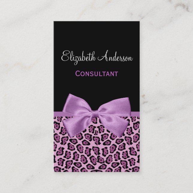 Girly Purple Jaguar Boutique Chic Lavender Bow Business Card (Front)