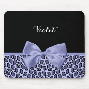 Girly Purple Jaguar Print Lavender Bow With Name Mouse Mat