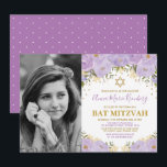 Girly Purple Lavender Gold Floral Bat Mitzvah Invitation<br><div class="desc">Celebrate your daughter's Bat Mitzvah with this gorgeous lavender and gold floral invitation! The wording is fully customisable. If you want to change the font style,  colours or re-arrange the graphics simply click the "Click to Customise Further" button.</div>