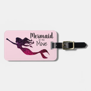 Girly Purple Mermaid on the Move Personalised Luggage Tag
