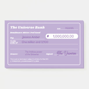 Girly Purple Money Manifestation Check Post-it Notes