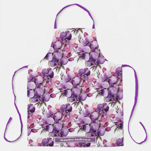 Girly Purple Orchid Floral Apron