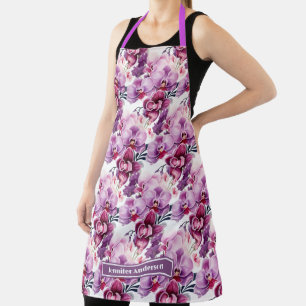 Girly Purple Orchid Floral  Apron