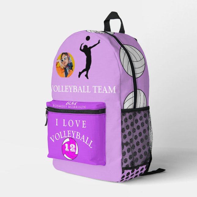 Girly Purple Photo Volleyball bag personalised (Back Corner Right)