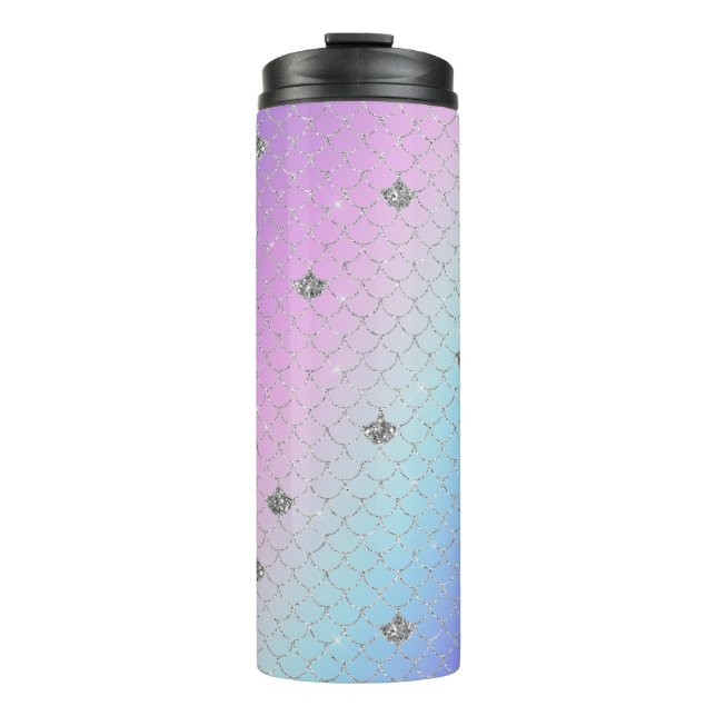 Girly Purple Pink Aqua Silver Mermaid Glitter  Thermal Tumbler (Front)