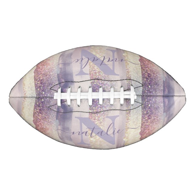Girly purple pink glitter sparkle initial name american football (Front)