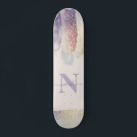 Girly purple pink glitter sparkle initial name skateboard<br><div class="desc">Girly purple pink glitter sparkle initial personalised name cornhole. Beautiful watercolor illustration,  a ideal birthday or Christmas gift. Perfect lift for your lady golfer friend or relative.</div>