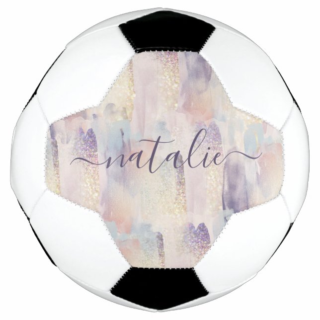 Girly purple pink glitter sparkle personalised football (Front)