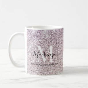 Girly Purple Pink Ombre Glitter Monogram Name   Coffee Mug