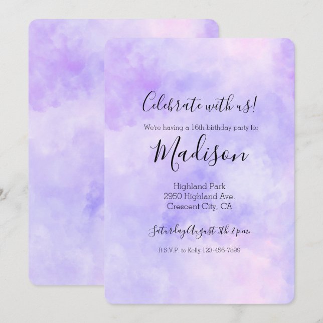 Girly Purple Pink Tie Dye Invitation (Front/Back)
