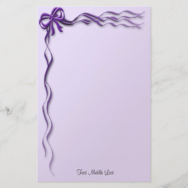 Girly Purple Ribbons and Bows Borders Stationery (Front)
