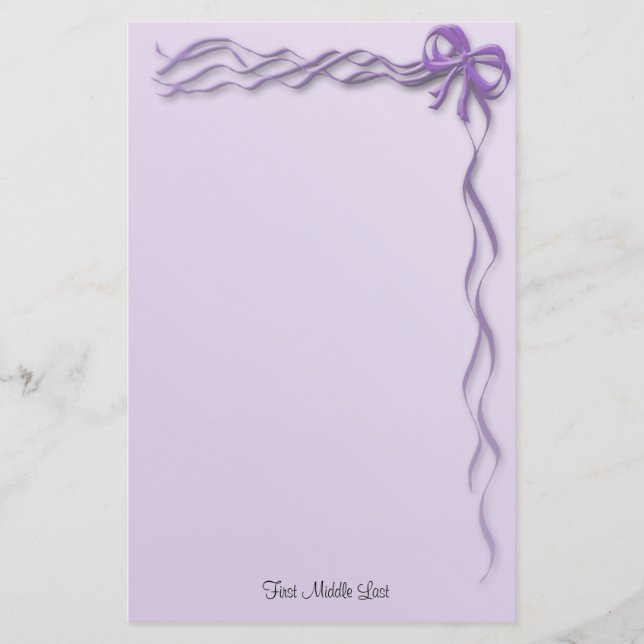Girly Purple Ribbons Bows Borders Stationery (Front)