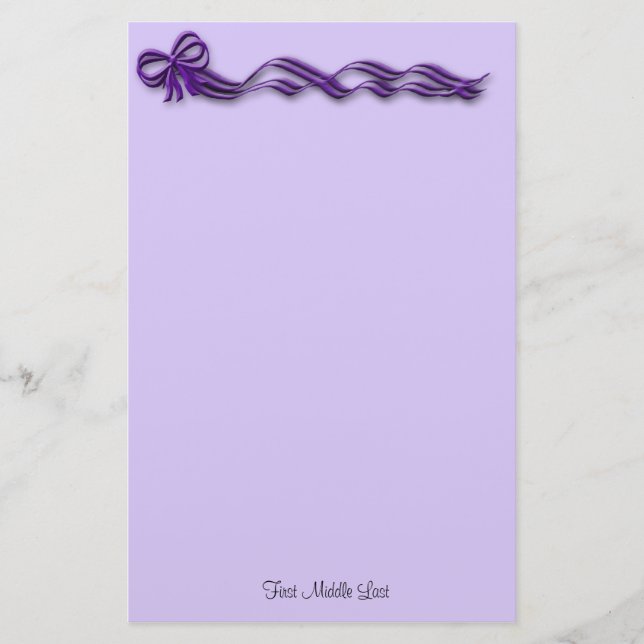 Girly Purple Ribbons Bows Stationery (Front)
