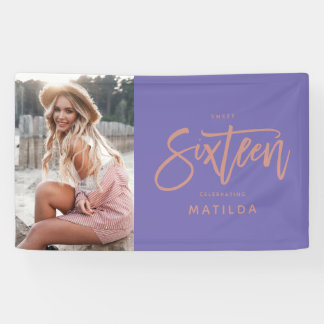 girly purple rose gold 16th sixteen birthday banner