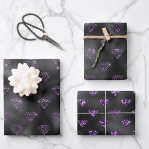 Girly Purple Sparkle Black Diamonds Bridal Shower Wrapping Paper Sheet