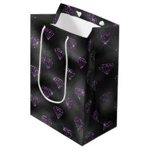 Girly Purple Sparkle Glitzy Black Diamonds Wedding Medium Gift Bag
